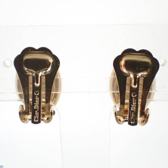 Dior Vintage Gold-Plated Oval Crystal Clip-On Earrings ✨ - Picture 3 of 5